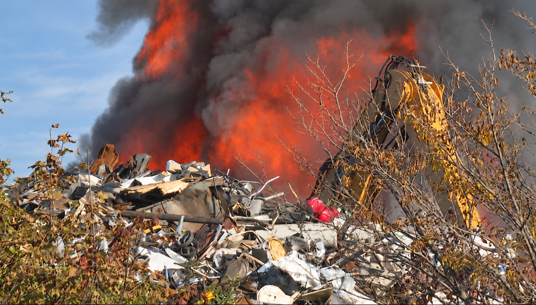 Fire crews respond to massive blaze at scrap metal yard in Kingston