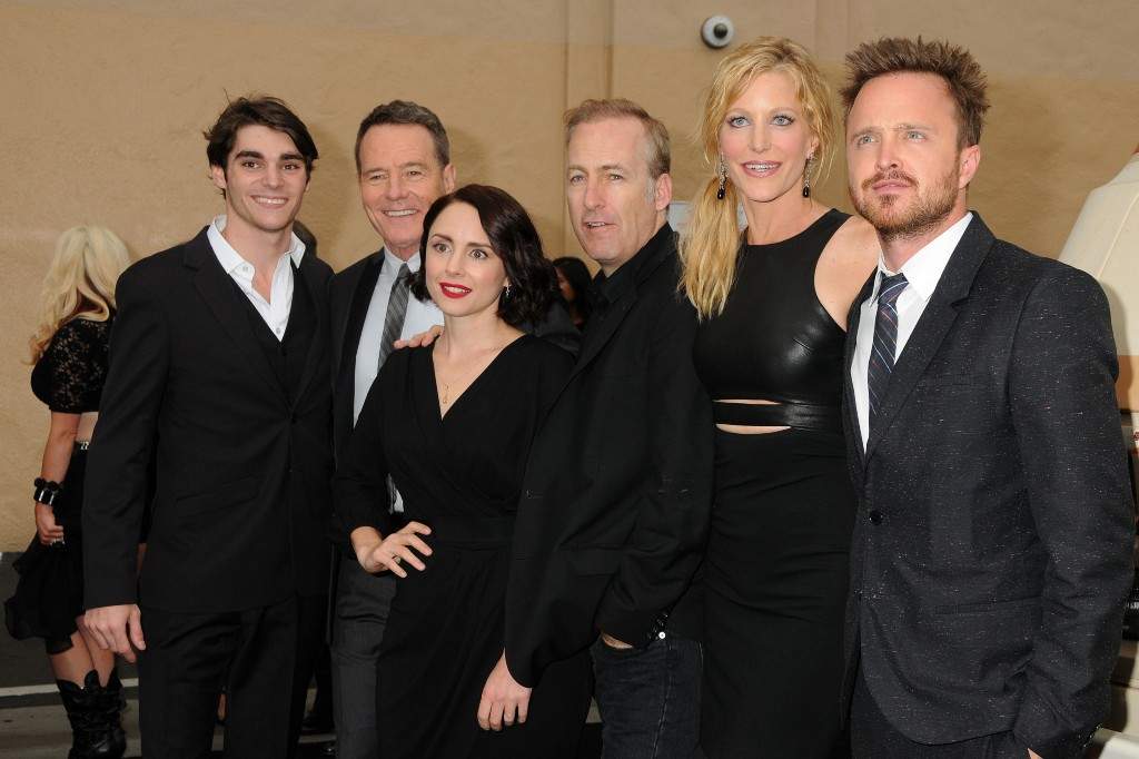 RJ Mitte, Bryan Cranston, Laura Fraser, Bob Odenkirk, Anna Gunn, Aaron Paul. at the 'Breaking Bad' Final Episodes Los Angeles Premiere Screening held at Sony Pictures Studios.