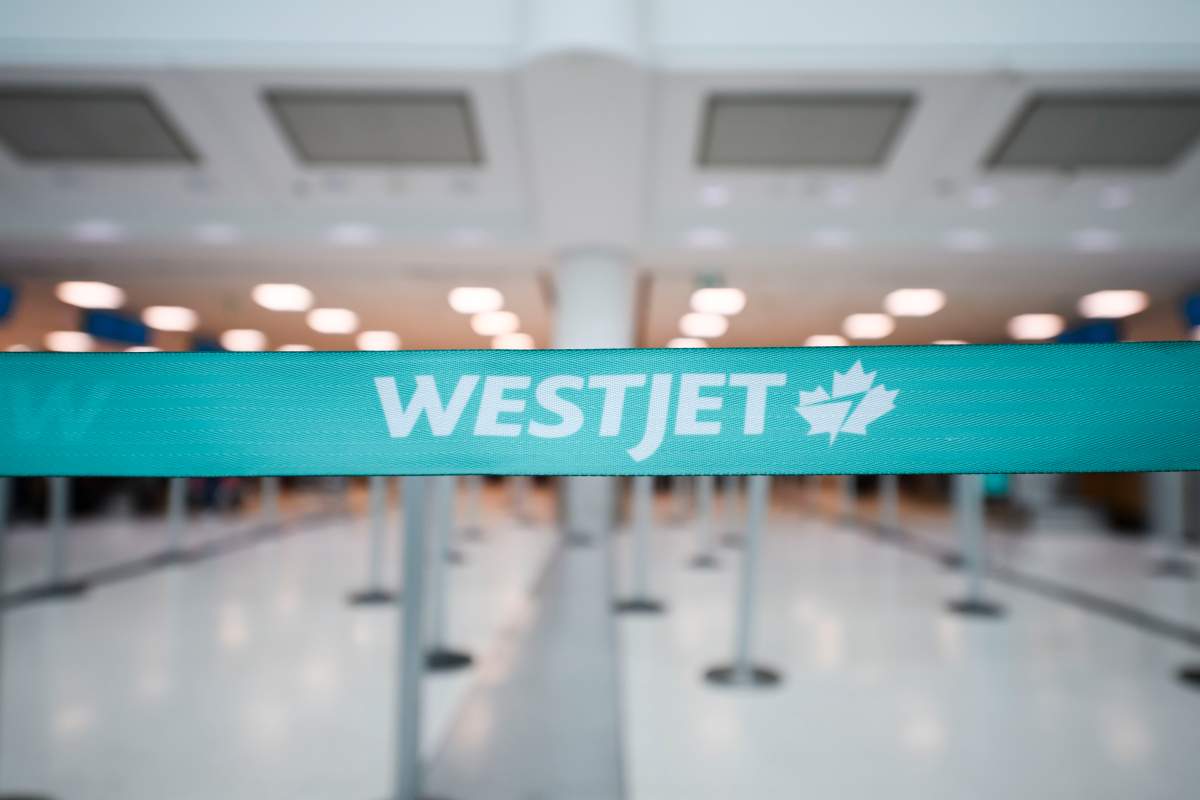 The WestJet check-in area at Pearson International Airport is photographed in Toronto, Saturday, June 29, 2024. 